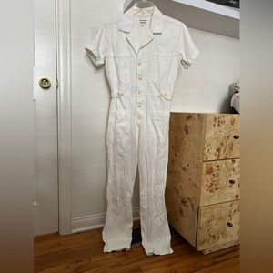 Reformation white denim jumpsuit
